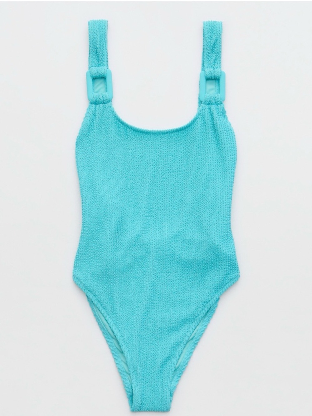 Aerie Blue Nylon Stretch One Piece Swimsuit Buckle Wide Strap Women’s L
